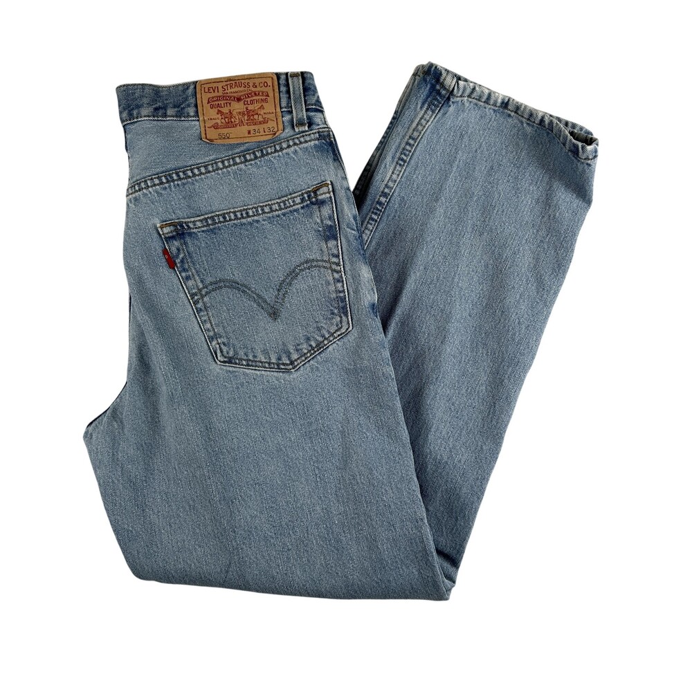 Vtg Levis 550 Jeans Mens 33x32 Light Blue Denim Relaxed Fit Tapered Leg Zip Fly